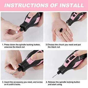 WORKPRO Pink 12V Cordless Rotary Tool Kit, 5 Variable Speeds, Powerful Engraver, Sander, Polisher, 114 Easy Change Accessories, Craft Tool for Handmade and DIY - Pink Ribbon