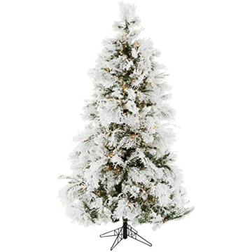 Fraser Hill Farm 7.5-Feet Pre-Lit Snow Flocked Snowy Pine Artificial Christmas Tree with Warm White ...