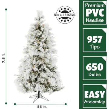 Fraser Hill Farm 7.5-Feet Snow Flocked Christmas Tree