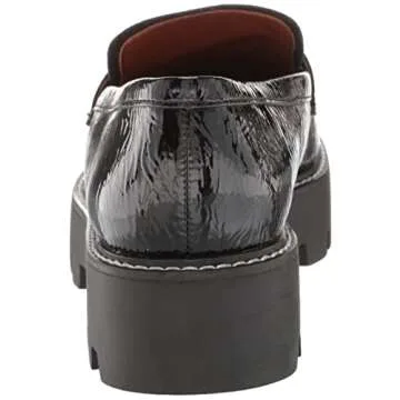 Franco Sarto Womens Balin Lug Sole Chunky Loafer, Black Crinkleather, 8 M