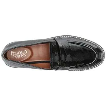 Franco Sarto Womens Balin Lug Sole Chunky Loafer, Black Crinkleather, 8 M