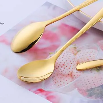 Demitasse Espresso Spoons, BuyGo 18/8 Stainless Steel Gold Teaspoon Round Mini Coffee Sugar Spoon for Home Cafe Restaurant, 6 Inch, Set of 4