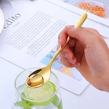 Demitasse Espresso Spoons, BuyGo 18/8 Stainless Steel Gold Teaspoon Round Mini Coffee Sugar Spoon for Home Cafe Restaurant, 6 Inch, Set of 4