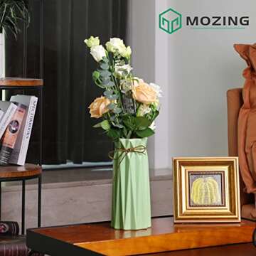 Mozing Ceramic Flower Vase for Home Decor - Modern 9.8 inch Tall Decorative Vases for Flowers - Shelf, Table Centerpieces, Kitchen Unique Decor for Rustic Farmhouse Living Room, Gift (Green)