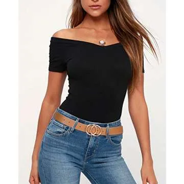 SUOSDEY Women Leather Belt Fashion Double O-Ring Soft Faux Leather Waist Belts For Jeans Dress