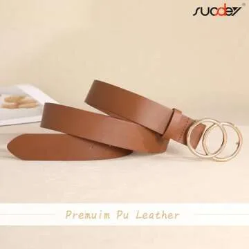 SUOSDEY Women Leather Belt Fashion Double O-Ring Soft Faux Leather Waist Belts For Jeans Dress