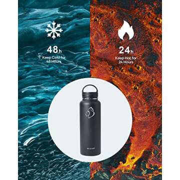 BUZIO 40 oz Water Bottle Insulated with Straw & 3 lid and Carrying Pouch, Leak Proof Anti-Slip Stain...