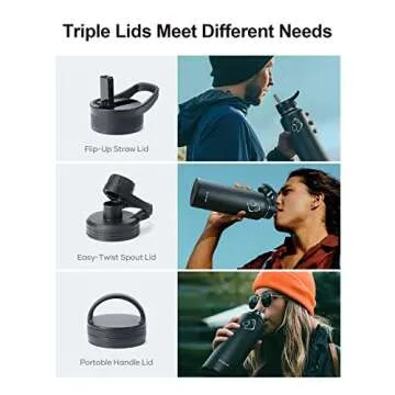 BUZIO 40 oz Water Bottle Insulated with Straw & 3 lid and Carrying Pouch, Leak Proof Anti-Slip Stainless Steel Water Flask Jug, Cold for 48 Hrs Double Vacuum Thermo Canteen, BPA-Free, Blue