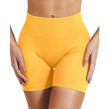 VOYJOY Women Workout Impact Shorts 3.6"/ 4.5"/ 6" Scrunch Butt Lifting Gym Seamless Booty Biker Shorts Cream Yellow