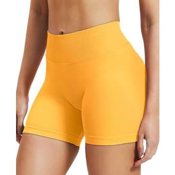 VOYJOY Women Workout Impact Shorts 3.6"/ 4.5"/ 6" Scrunch Butt Lifting Gym Seamless Booty Biker Shorts Cream Yellow