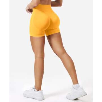VOYJOY Women Workout Impact Shorts 3.6"/ 4.5"/ 6" Scrunch Butt Lifting Gym Seamless Booty Biker Shorts Cream Yellow