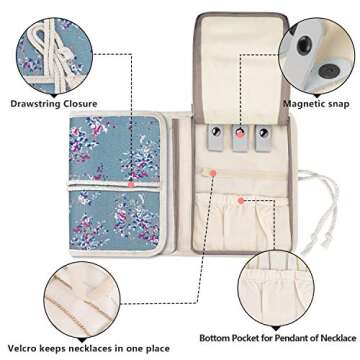 Teamoy Travel Jewelry Roll, Jewelry Storage Bag Organizer for Necklaces, Earrings, Bracelets, Rings,...