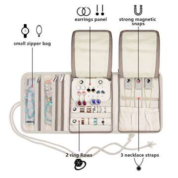 Teamoy Travel Jewelry Roll, Jewelry Storage Bag Organizer for Necklaces, Earrings, Bracelets, Rings, Brooches and More, Compact and Easy to Carry, Plum Flowers