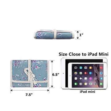 Teamoy Travel Jewelry Roll, Jewelry Storage Bag Organizer for Necklaces, Earrings, Bracelets, Rings, Brooches and More, Compact and Easy to Carry, Plum Flowers