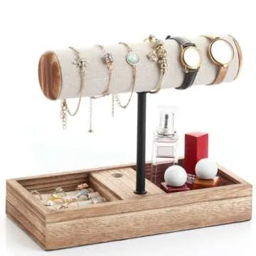 Jewelry Organizer Stand Necklace Holder - MXARLTR Jewelry Holder Display Earring Bracelet Holder Wooden Jewelry Tree Stand Ring Watch Storage Jewelry Tower Rack for Women Girls (Carbonized Black)