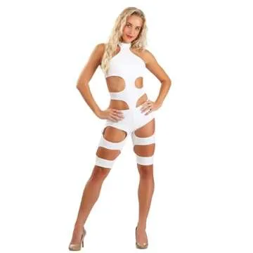 Authentic 5th Element Leeloo Thermal Bandages Halloween Costume for Women | Sci-Fi Classic Cosplay Outfit with Synthetic Wig - Officially Licensed Small White