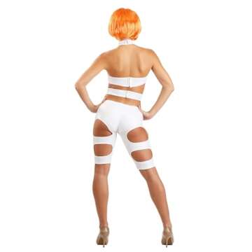 Authentic 5th Element Leeloo Thermal Bandages Halloween Costume for Women | Sci-Fi Classic Cosplay Outfit with Synthetic Wig - Officially Licensed Small White