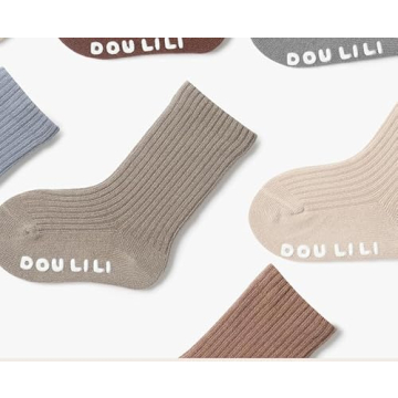 QandSweet Baby Boy Combed Cotton Socks Toddler Crew Sock Non-Skid for Newborn Infant Childrens (0-6 Months, Crew 8Pairs)