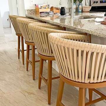 PURPLE LEAF Outdoor Counter Height Bar Stools Set of 2 Patio Metal Modern Wicker Bar Chairs Woven Al...