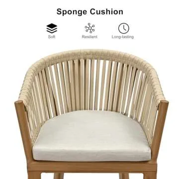 PURPLE LEAF Outdoor Counter Height Bar Stools Set of 2 Patio Metal Modern Wicker Bar Chairs Woven Aluminum Barstools with Back and Cushions for Balcony Garden Indoor Kitchen Poolside Teak