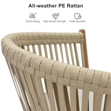 PURPLE LEAF Outdoor Counter Height Bar Stools Set of 2 Patio Metal Modern Wicker Bar Chairs Woven Aluminum Barstools with Back and Cushions for Balcony Garden Indoor Kitchen Poolside Teak