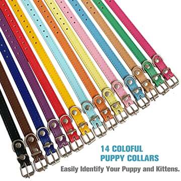 Puppy Collars for Litter - 14 Color Adjustable ID Collar Identification Leather Small Dog Collars for Puppy Medium Large Breed Dogs - Neck 6~13 Inches