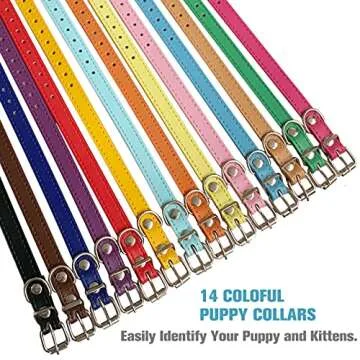 Puppy Collars for Litter - 14 Color Adjustable ID Collar Identification Leather Small Dog Collars for Puppy Medium Large Breed Dogs - Neck 6~13 Inches