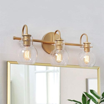 KSANA Gold Bathroom Vanity Light with Clear Glass Shade