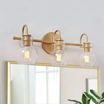 KSANA Gold Bathroom Vanity Light Fixtures with Clear Glass Shade, 22"x7"x9"