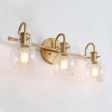 KSANA Gold Bathroom Vanity Light with Clear Glass Shade