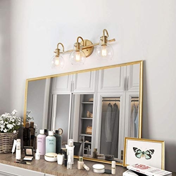KSANA Gold Bathroom Vanity Light with Clear Glass Shade