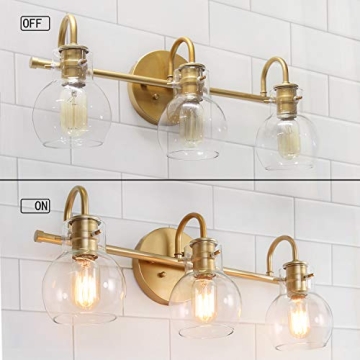 KSANA Gold Bathroom Vanity Light with Clear Glass Shade