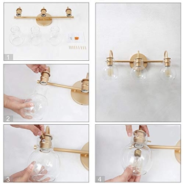 KSANA Gold Bathroom Vanity Light with Clear Glass Shade