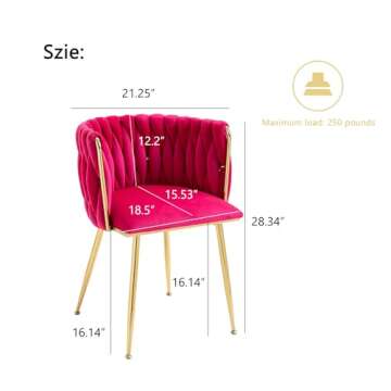 Nrizc Woven Dining Chairs Set of 2, Velvet Upholstered Dining Chairs with Gold Metal Legs, Modern Ac...