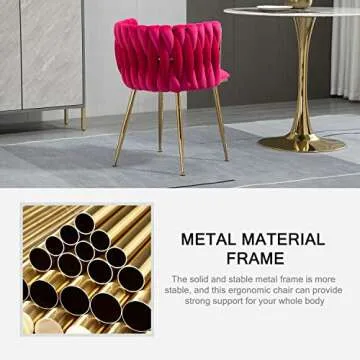 Nrizc Woven Dining Chairs Set of 2, Velvet Upholstered Dining Chairs with Gold Metal Legs, Modern Accent Chairs for Living Room, Dining Room, Kitchen (Rose Red)