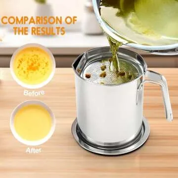 Chihee Grease Container Stainless Steel Bacon Grease Saver with Fine Mesh Strainer 2L / 67.6 fl oz Oil Container Grease Can with Dust-proof Lid Non-slip Tray for Kitchen Storing Frying Cooking Grease