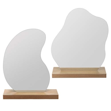 2pcs Irregular Acrylic Makeup Mirrors with Wooden Base