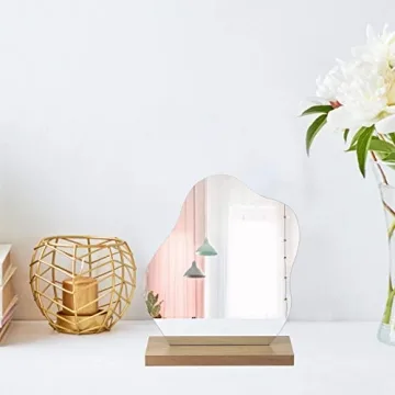 2pcs Irregular Acrylic Makeup Mirrors with Wooden Base