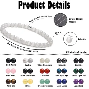 BONNY BOXX 6mm Natural Stretch Selenite Bracelet for Unisex, Handmade Elastic Healing Crystal Gemsto...