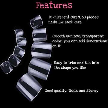 Premium BBTO Toenail Tips - 500 Pcs Art Kit for DIY & Salons