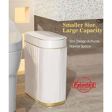 GloDeals Bathroom Trash Can with Lid Automatic Garbage Can, 2 Gallon Slim Smart Trash Can, Small Pla...