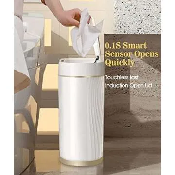 GloDeals Bathroom Trash Can with Lid Automatic Garbage Can, 2 Gallon Slim Smart Trash Can, Small Plastic Trash Bin, Touchless Motion Sensor Trash Can for Bedroom, Bathroom, Office (Cream/Gold Trim)