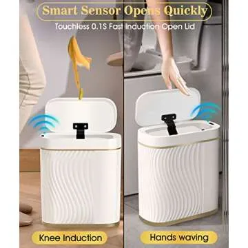 GloDeals Bathroom Trash Can with Lid Automatic Garbage Can, 2 Gallon Slim Smart Trash Can, Small Plastic Trash Bin, Touchless Motion Sensor Trash Can for Bedroom, Bathroom, Office (Cream/Gold Trim)