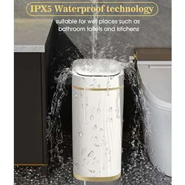 GloDeals Bathroom Trash Can with Lid Automatic Garbage Can, 2 Gallon Slim Smart Trash Can, Small Plastic Trash Bin, Touchless Motion Sensor Trash Can for Bedroom, Bathroom, Office (Cream/Gold Trim)