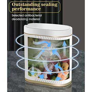 GloDeals Bathroom Trash Can with Lid Automatic Garbage Can, 2 Gallon Slim Smart Trash Can, Small Plastic Trash Bin, Touchless Motion Sensor Trash Can for Bedroom, Bathroom, Office (Cream/Gold Trim)