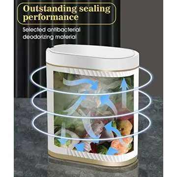 GloDeals Bathroom Trash Can with Lid Automatic Garbage Can, 2 Gallon Slim Smart Trash Can, Small Plastic Trash Bin, Touchless Motion Sensor Trash Can for Bedroom, Bathroom, Office (Cream/Gold Trim)