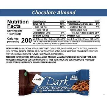 NuGo Dark Chocolate Almond With Sea Salt, 12g Vegan Protein, 200 Calorie, Gluten Free, 12 count