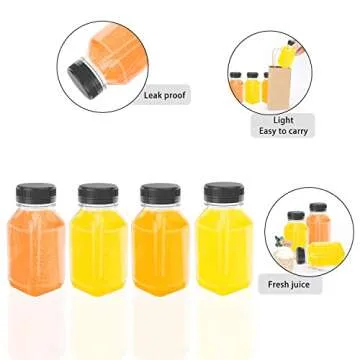 6 oz Plastic Juice Bottle Reusable Transparent Bulk Beverage Containers with Black Lids 6 Pcs for Juice, Drinking Milkshake Tea, Milk, Juicing Smoothie Water and Other Beverages, Fridge Storage