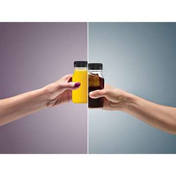 6 oz Plastic Juice Bottle Reusable Transparent Bulk Beverage Containers with Black Lids 6 Pcs for Juice, Drinking Milkshake Tea, Milk, Juicing Smoothie Water and Other Beverages, Fridge Storage