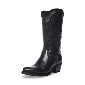 Steve Madden Women's Hayward Western Boot, Black Leather, 7